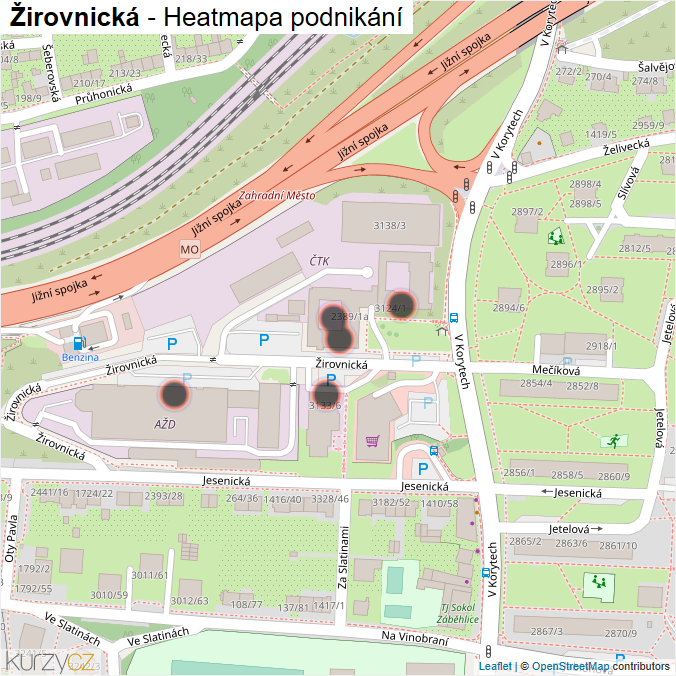 Mapa Žirovnická - Firmy v ulici.