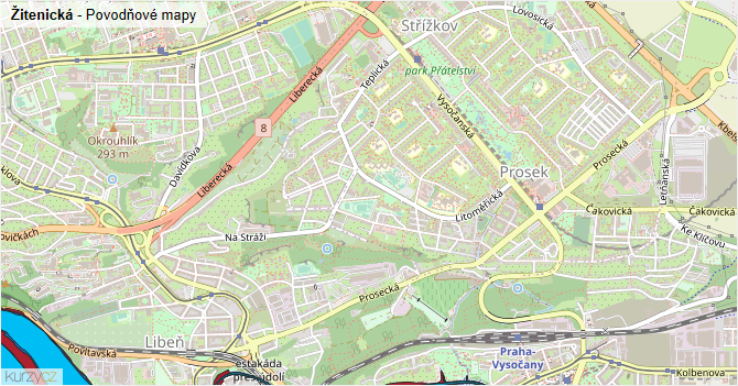 Žitenická - záplavové mapy stoleté vody
