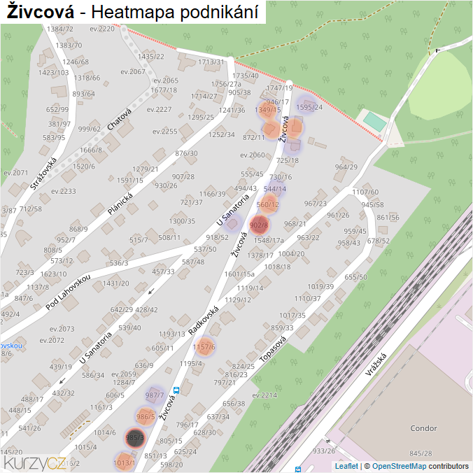 Mapa Živcová - Firmy v ulici.
