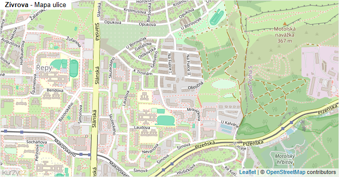 Zívrova - mapa ulice