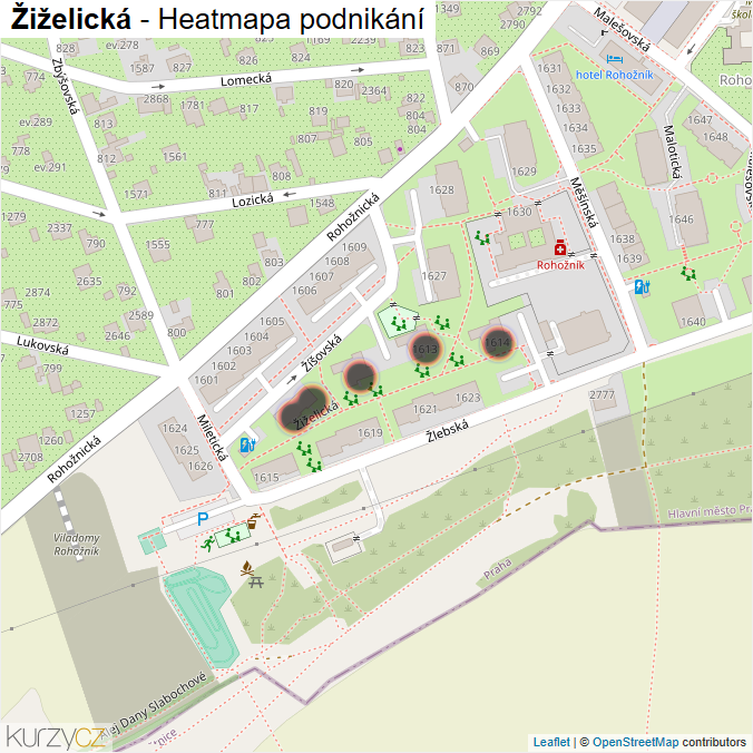 Mapa Žiželická - Firmy v ulici.