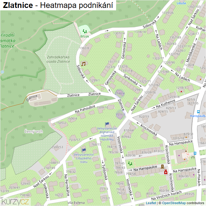 Mapa Zlatnice - Firmy v ulici.