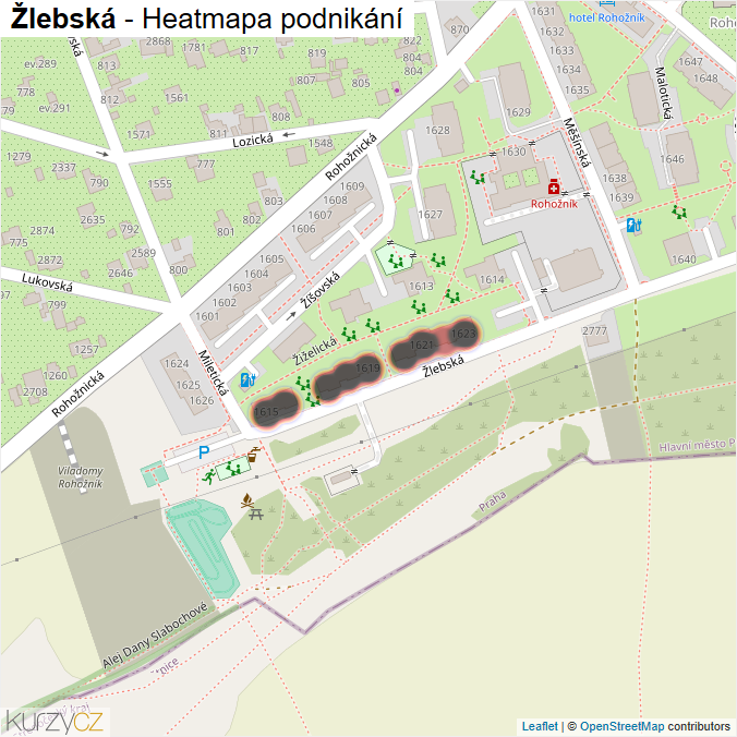 Mapa Žlebská - Firmy v ulici.