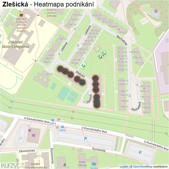 Mapa Zlešická - Firmy v ulici.