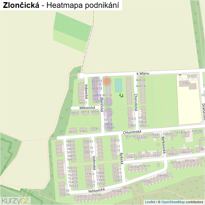 Mapa Zlončická - Firmy v ulici.