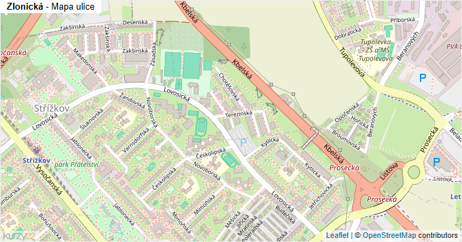 Zlonická - mapa ulice
