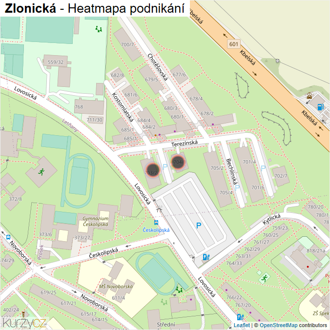 Mapa Zlonická - Firmy v ulici.