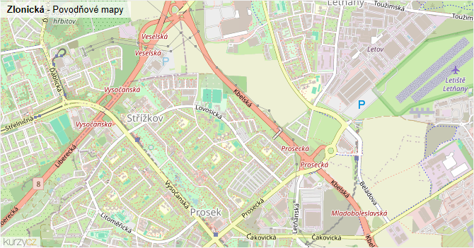 Zlonická - záplavové mapy stoleté vody
