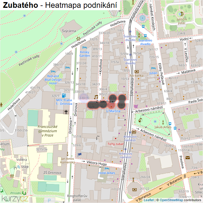 Mapa Zubatého - Firmy v ulici.