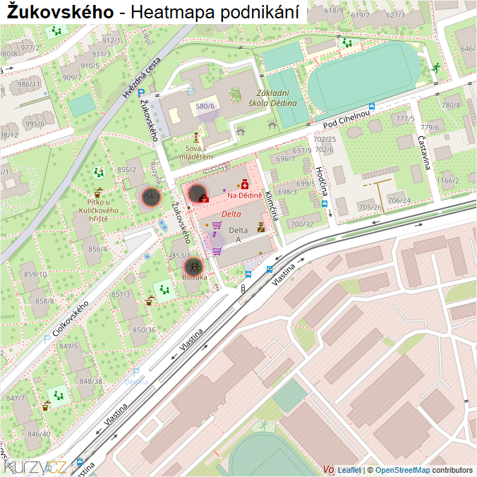 Mapa Žukovského - Firmy v ulici.