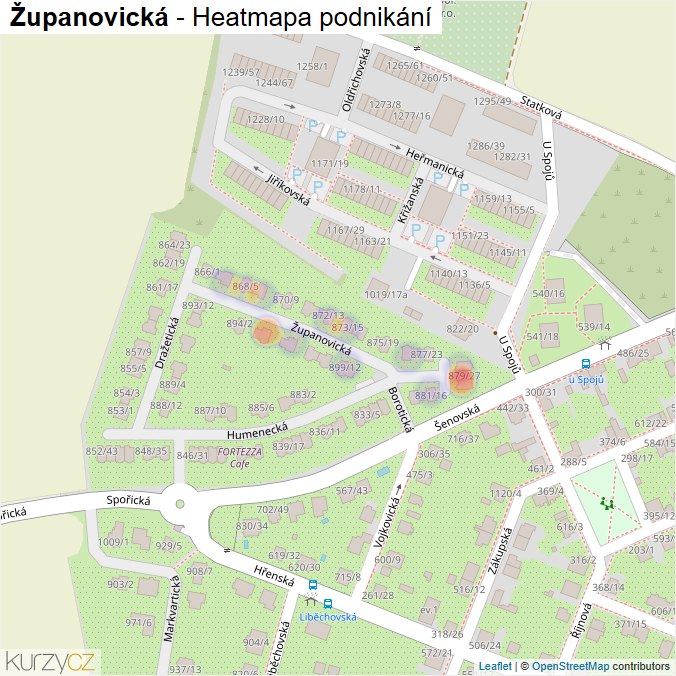 Mapa Županovická - Firmy v ulici.
