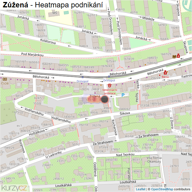 Mapa Zúžená - Firmy v ulici.