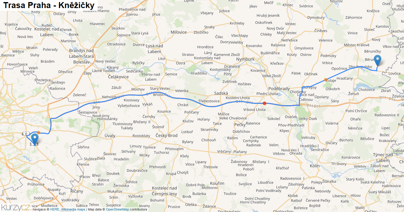 Praha-Kněžičky, mapa trasy