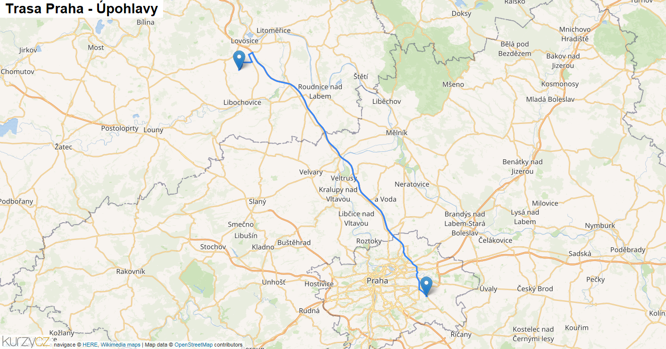 Praha-Úpohlavy, mapa trasy