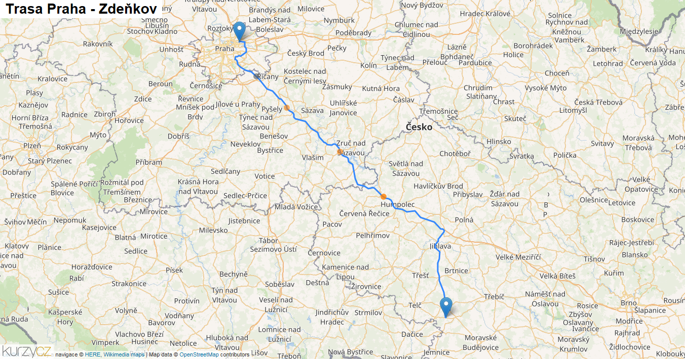 Praha-Zdeňkov, mapa trasy