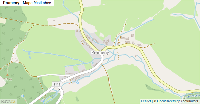 Prameny - mapa části obce