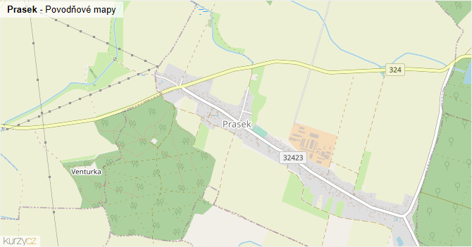 Prasek - záplavové mapy stoleté vody