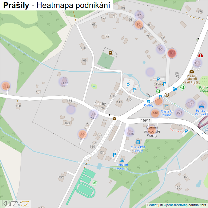 Mapa Prášily - Firmy v části obce.