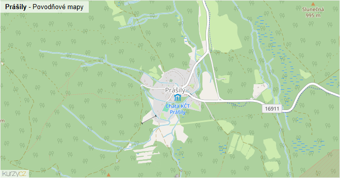 Prášily - záplavové mapy stoleté vody