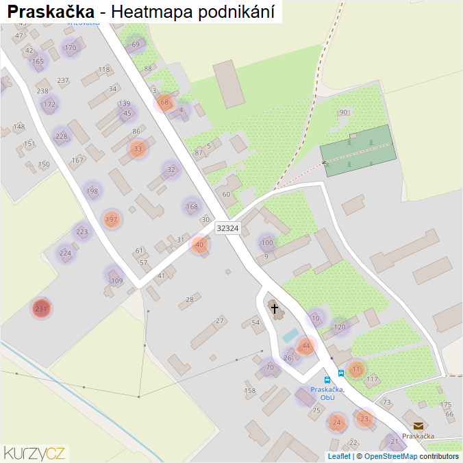 Mapa Praskačka - Firmy v části obce.