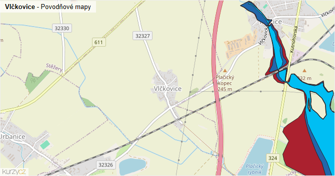 Vlčkovice - záplavové mapy stoleté vody