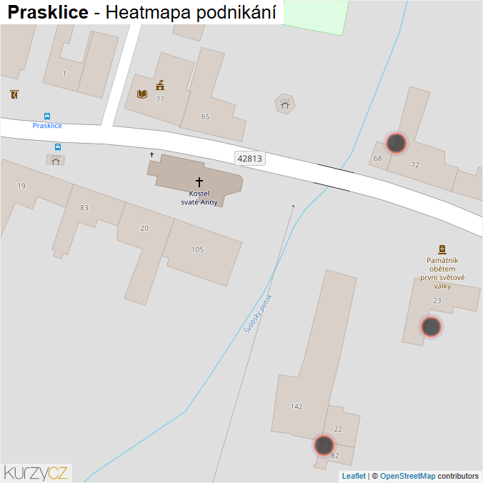 Mapa Prasklice - Firmy v obci.