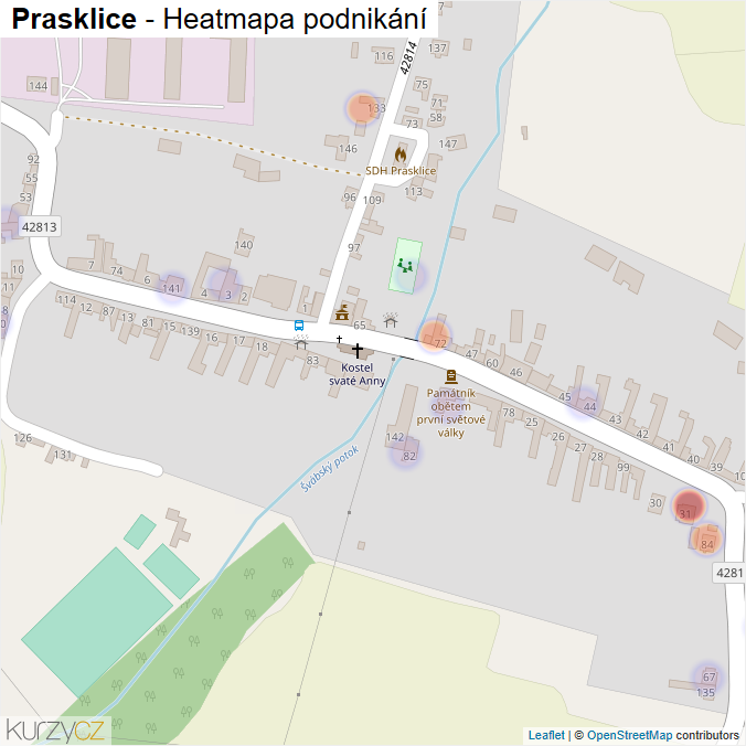 Mapa Prasklice - Firmy v části obce.