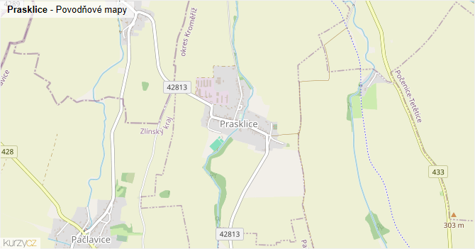 Prasklice - záplavové mapy stoleté vody