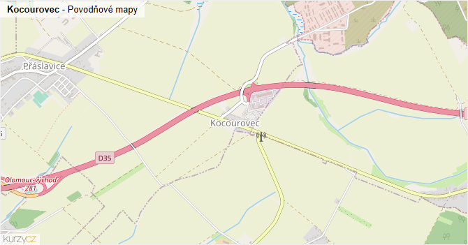 Kocourovec - záplavové mapy stoleté vody