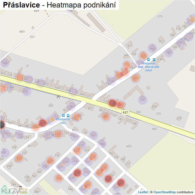 Mapa Přáslavice - Firmy v části obce.