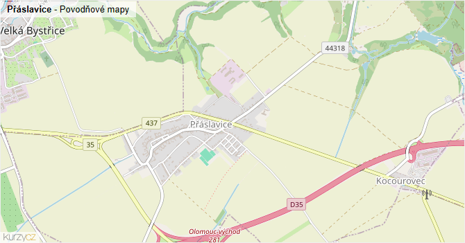 Přáslavice - záplavové mapy stoleté vody
