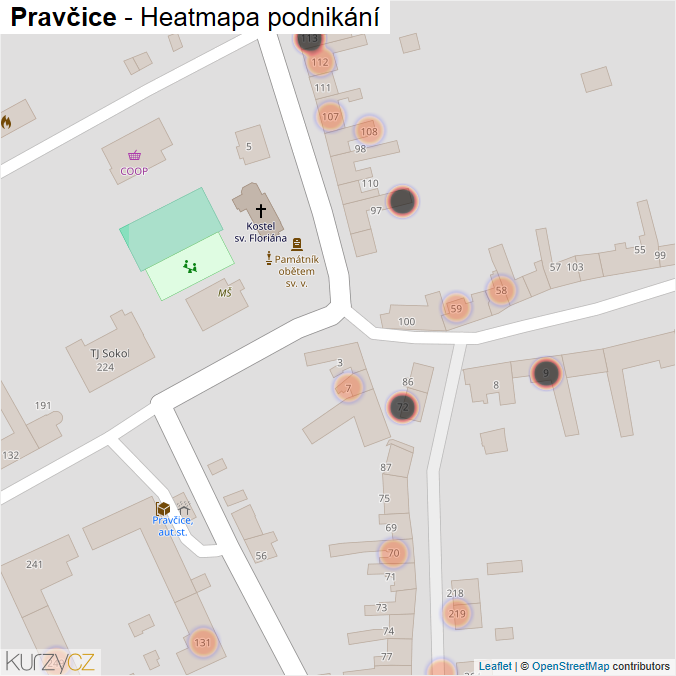 Mapa Pravčice - Firmy v obci.