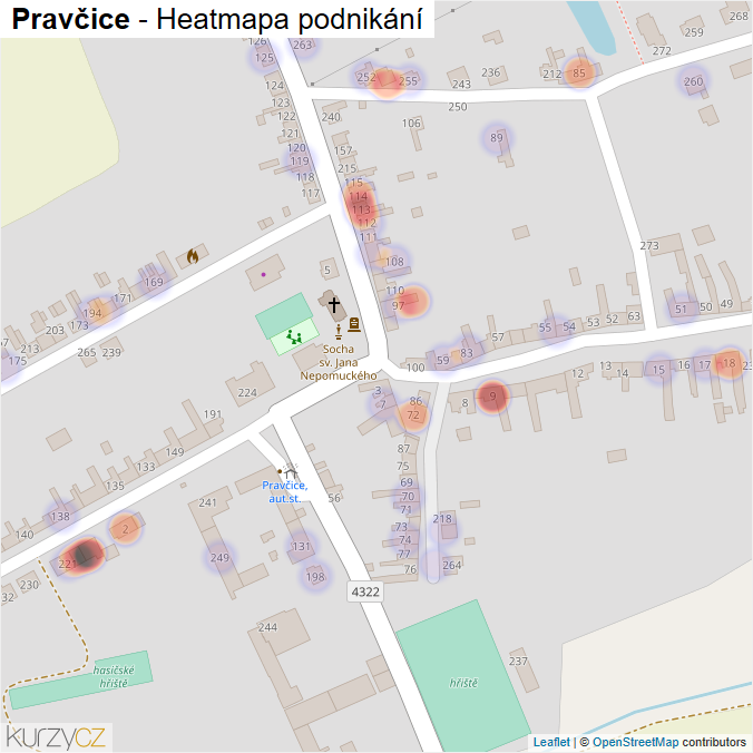 Mapa Pravčice - Firmy v části obce.