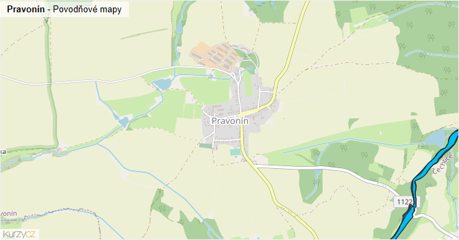 Pravonín - záplavové mapy stoleté vody