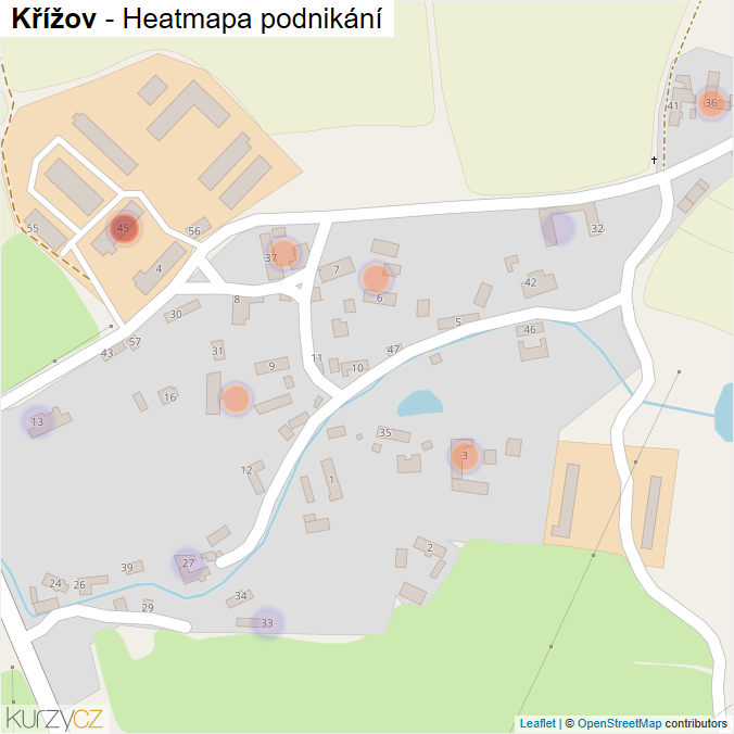 Mapa Křížov - Firmy v části obce.