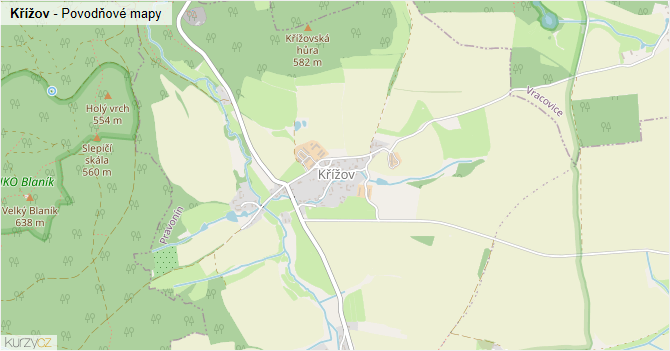 Křížov - záplavové mapy stoleté vody