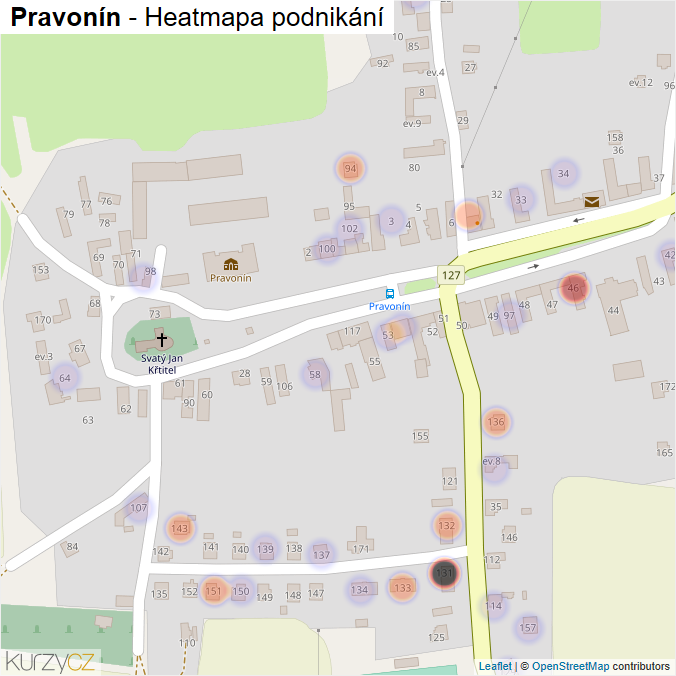 Mapa Pravonín - Firmy v části obce.