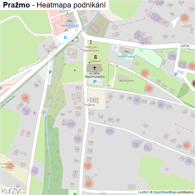 Mapa Pražmo - Firmy v části obce.