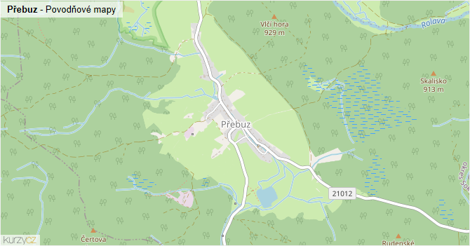 Přebuz - záplavové mapy stoleté vody