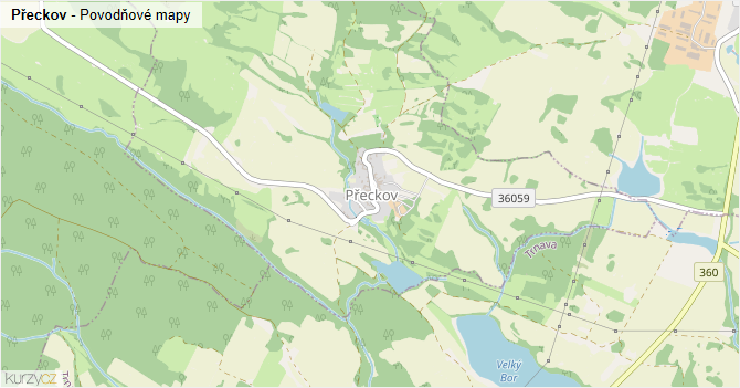 Přeckov - záplavové mapy stoleté vody