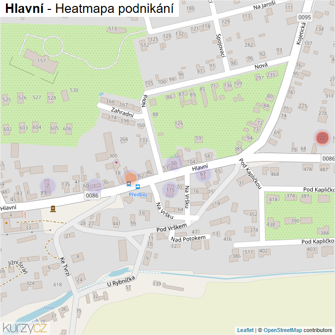 Mapa Hlavní - Firmy v ulici.