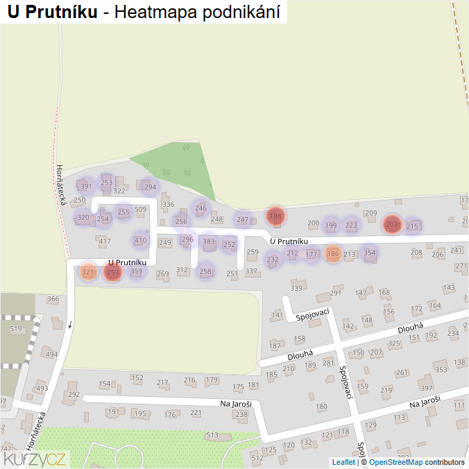 Mapa U Prutníku - Firmy v ulici.
