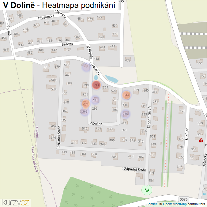 Mapa V Dolině - Firmy v ulici.