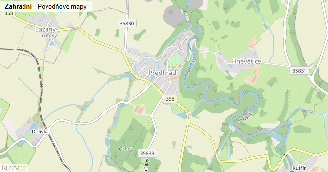 Zahradní - záplavové mapy stoleté vody