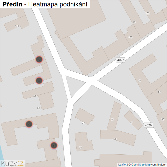 Mapa Předín - Firmy v obci.