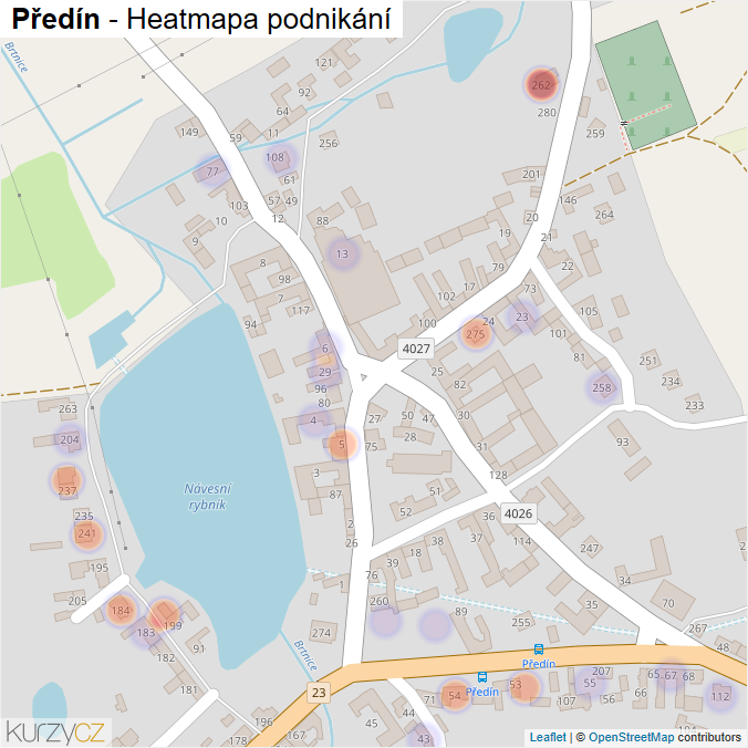 Mapa Předín - Firmy v části obce.