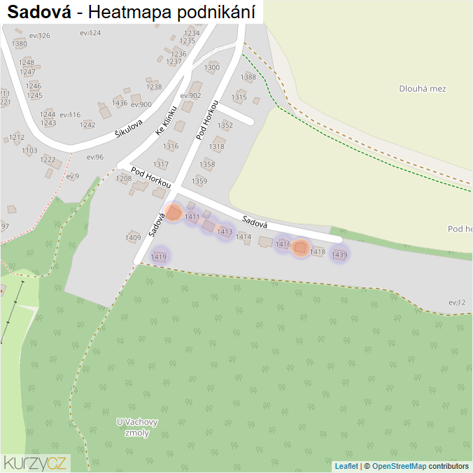 Mapa Sadová - Firmy v ulici.
