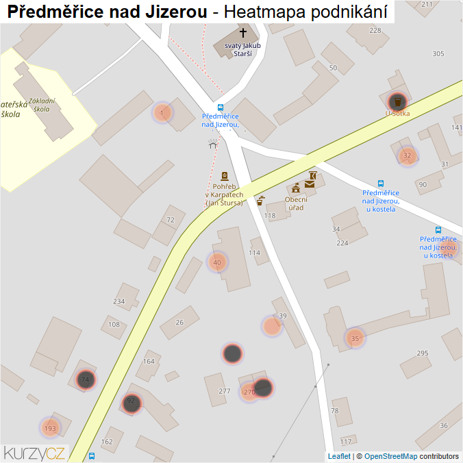Mapa Předměřice nad Jizerou - Firmy v obci.