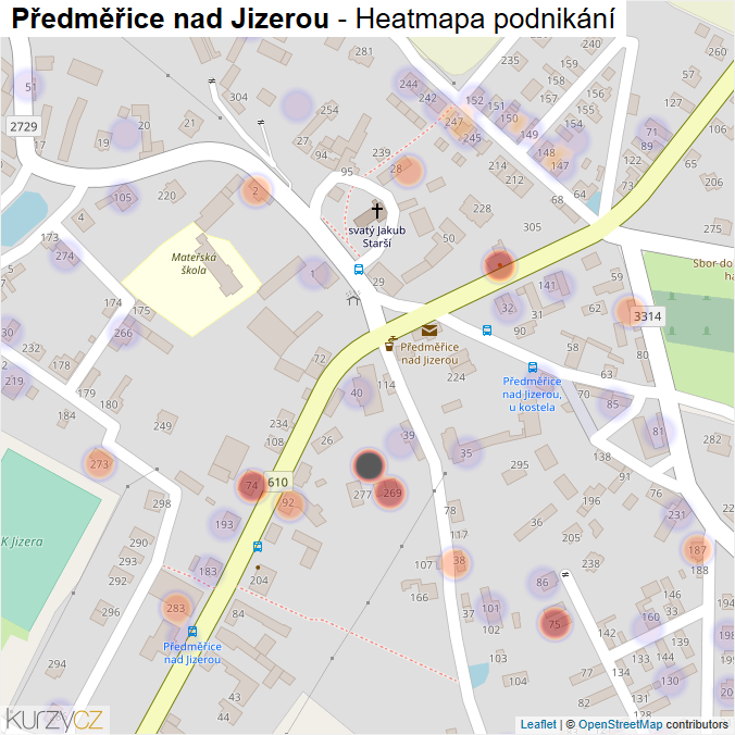 Mapa Předměřice nad Jizerou - Firmy v části obce.