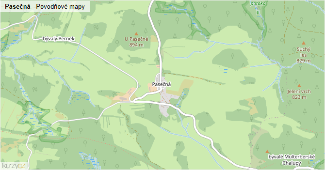 Pasečná - záplavové mapy stoleté vody